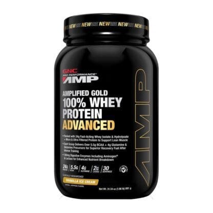 GNC PP AMP Gold Advanced Vanilla Ice Cream - 1.96 LB, 30 servidas.
