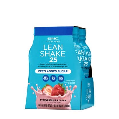 4 Pack GNC TOTAL LEAN® Lean Shake ™ 25 Strawberries & Cream RTD- 14 fl oz, 414 ML.
